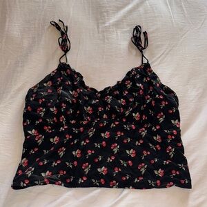 Abercrombie & Fitch Black and Red Ruched Crop Camisole